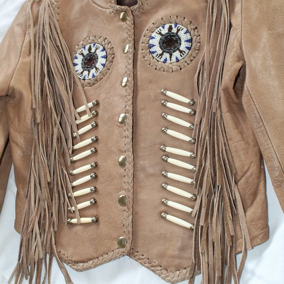 Hot Leathers fringe motorcycle bone and bided women's jacket Size XS long sleeve - Picture 12 of 13